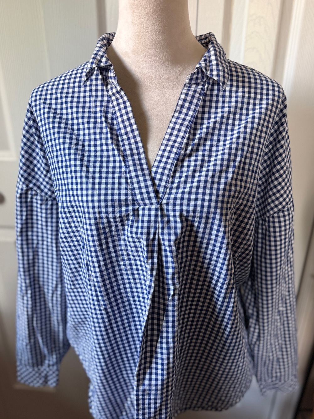 J. Jill Navy and White Gingham Popover Shirt
